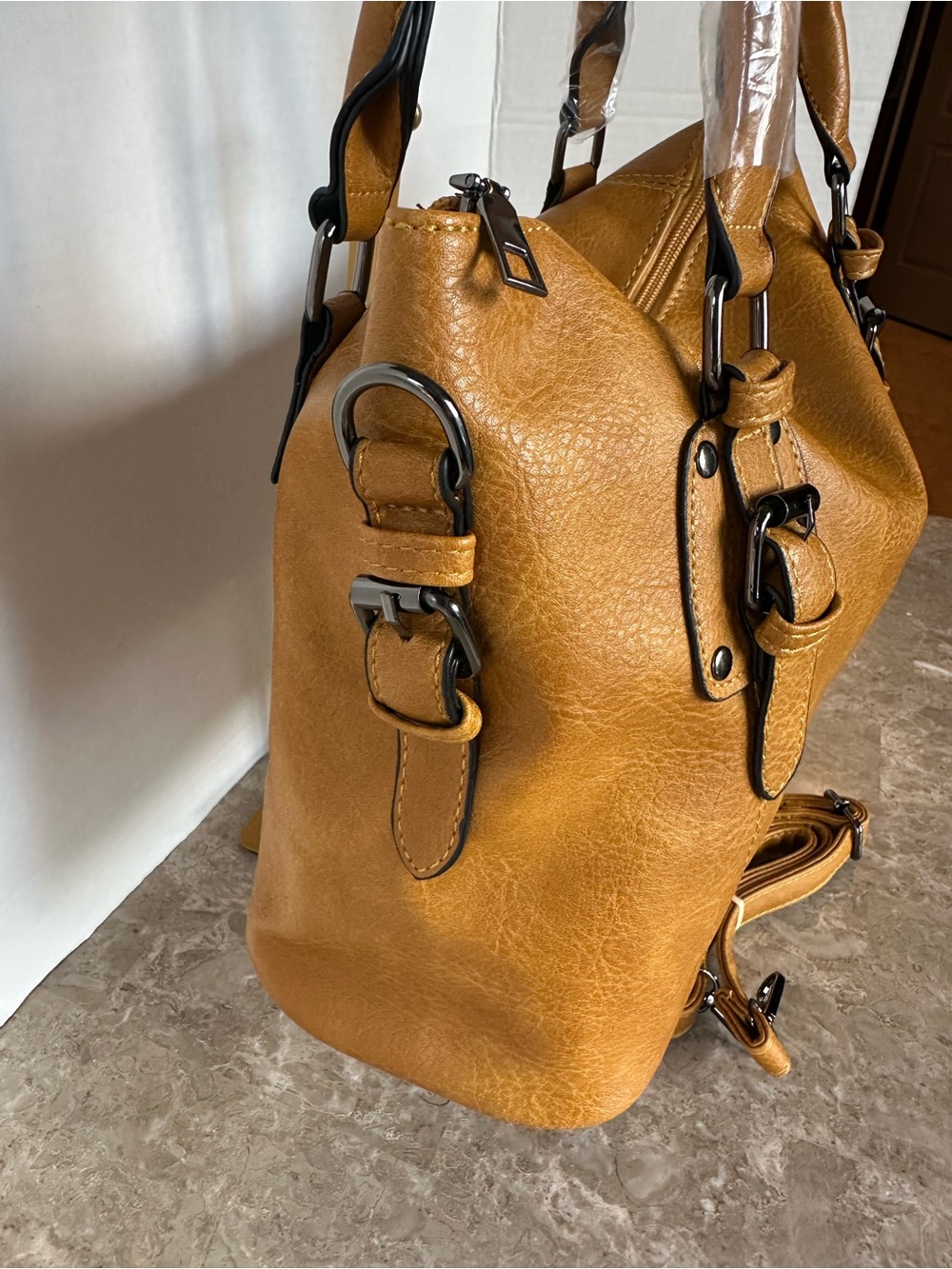 Edgy Distressed Mustard Satchel Crossbody Handbag Classic Chis Fall Hobo Purse - Picture 3 of 10